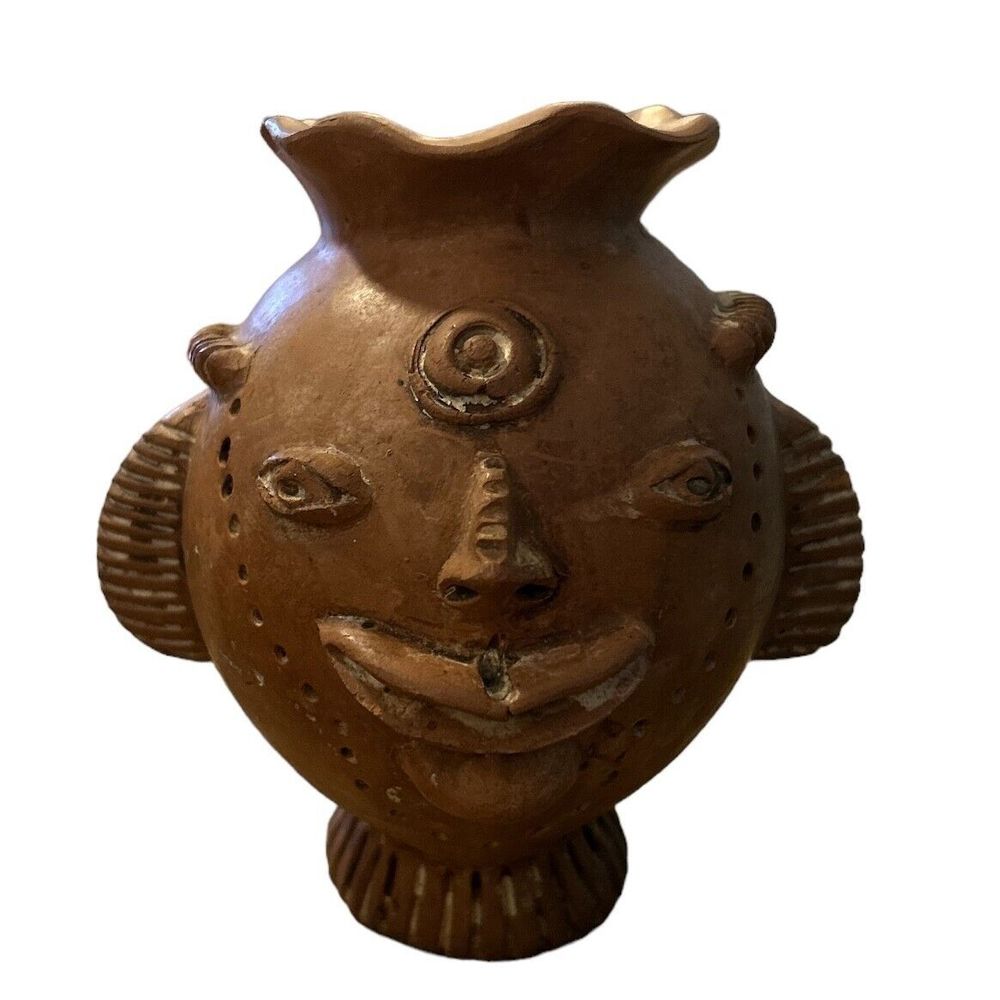 Vintage Aztec Pottery Head Figure